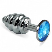 Butt Plug metalic Spiral Cristal Albastru
